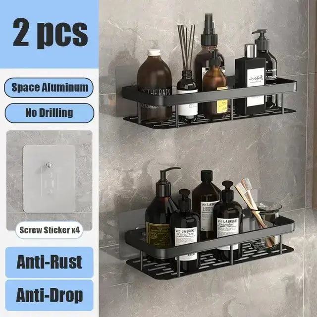 Bathroom Shelf No Drill Wall Mounted Shampoo Bottle Shower Corner Rack Toilet Storage Rack Aluminum Bathroom Kitchen Accessories luxecrown.co.uk