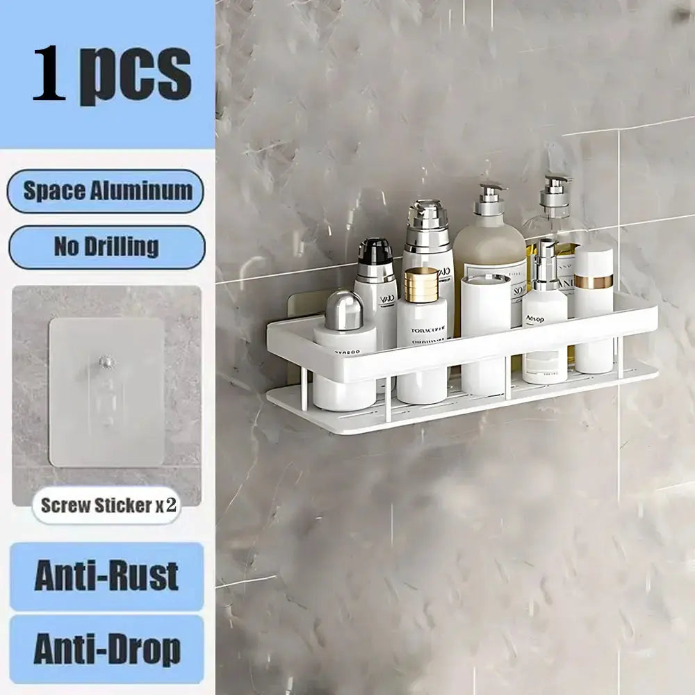 Bathroom Shelf No Drill Wall Mounted Shampoo Bottle Shower Corner Rack Toilet Storage Rack Aluminum Bathroom Kitchen Accessories luxecrown.co.uk