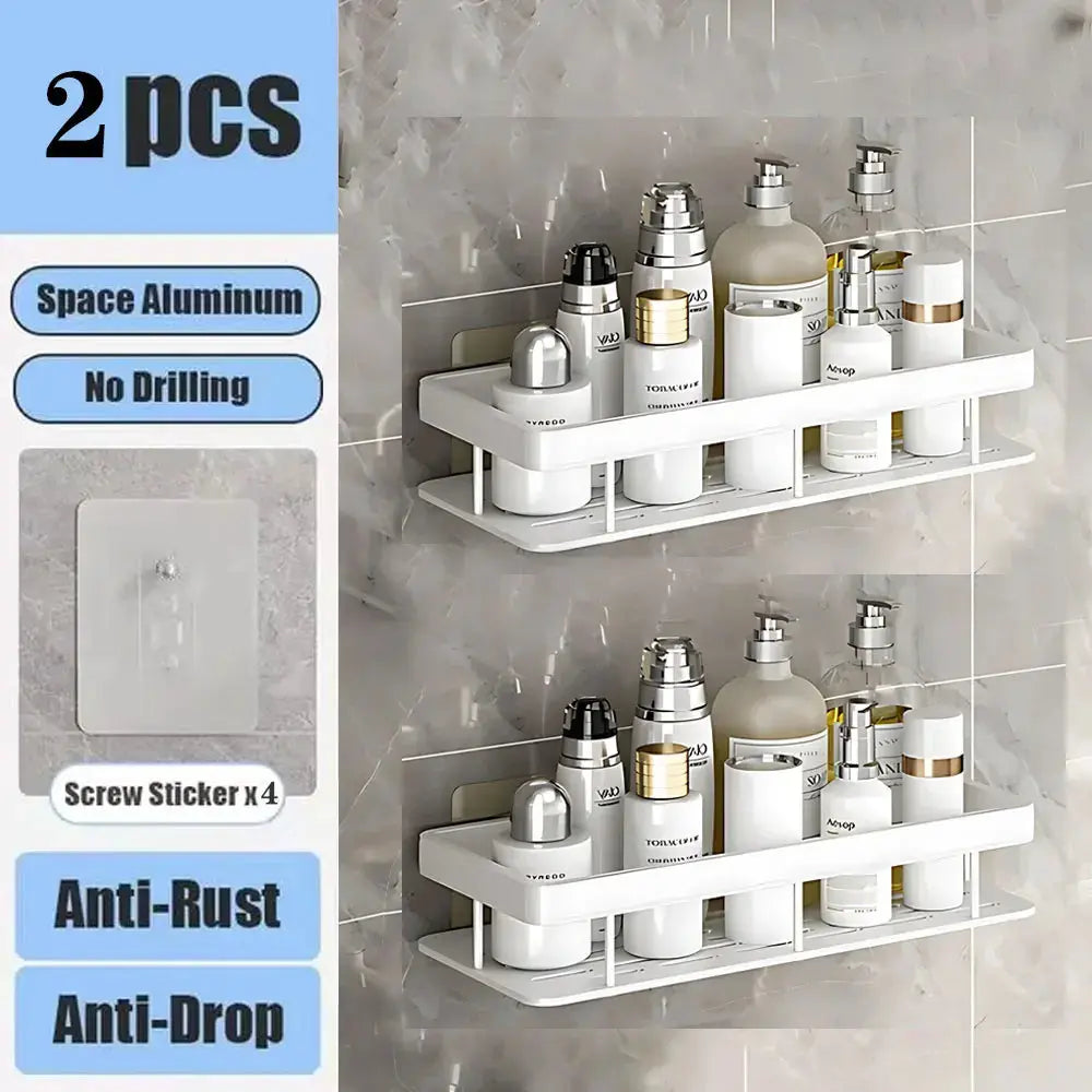 Bathroom Shelf No Drill Wall Mounted Shampoo Bottle Shower Corner Rack Toilet Storage Rack Aluminum Bathroom Kitchen Accessories luxecrown.co.uk