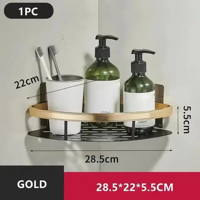 Bathroom Shelf No Drill Wall Mounted Shampoo Bottle Shower Corner Rack Toilet Storage Rack Aluminum Bathroom Kitchen Accessories luxecrown.co.uk