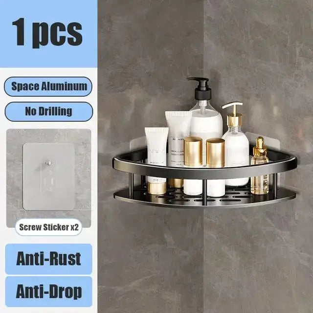 Bathroom Shelf No Drill Wall Mounted Shampoo Bottle Shower Corner Rack Toilet Storage Rack Aluminum Bathroom Kitchen Accessories luxecrown.co.uk