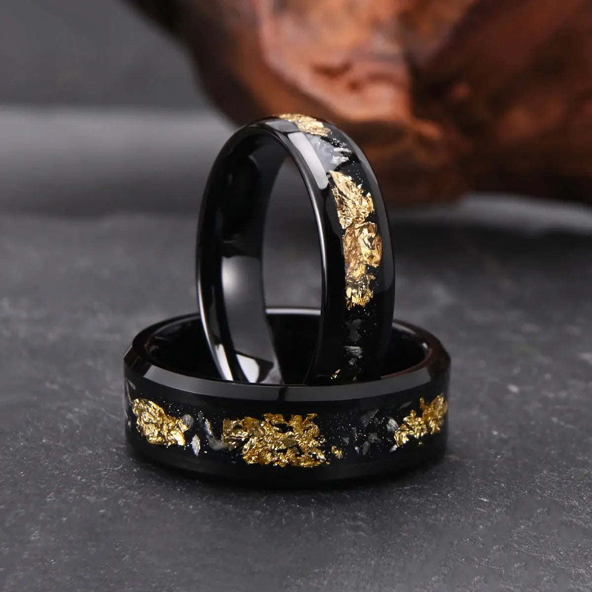 Black tungsten carbide ring 8mm and 6mm men's wedding bands, comfortable fit, suitable for couples daily wear Streetsharks