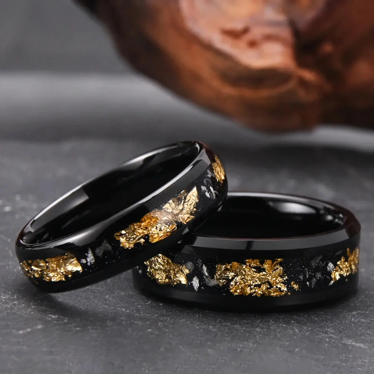 Black tungsten carbide ring 8mm and 6mm men's wedding bands, comfortable fit, suitable for couples daily wear Streetsharks