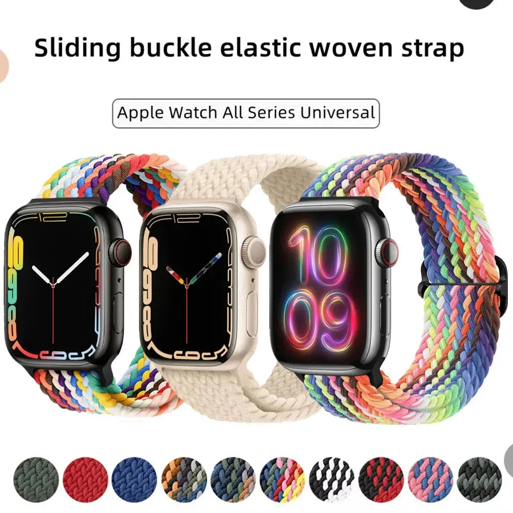 Braided Loop Strap For Apple Watch Band 42/46mm 45/41mm 38/40mm 44mm 49mm Nylon Solo Bracelet iWatch series 10 9 se 8 7 6 Ultra2 luxecrown.co.uk
