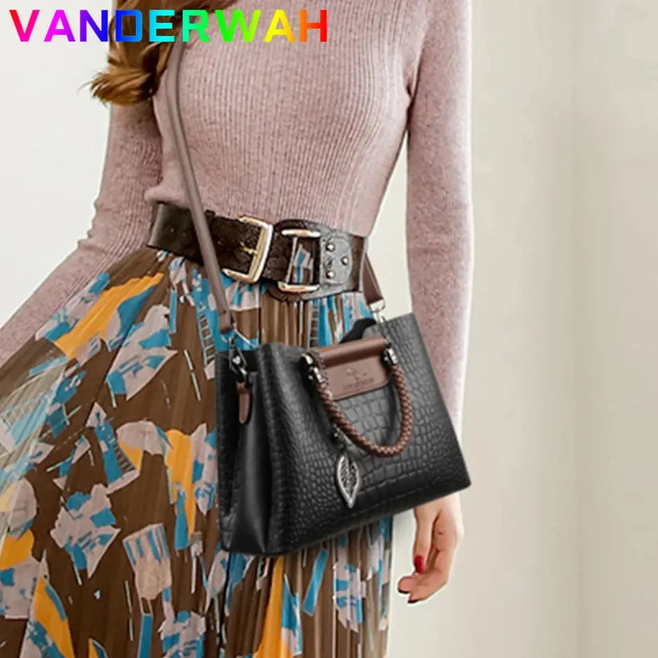 Brand Leather 3 Layers Alligator Crossbody Bag for Women Female Shoulder Messenger Sac Luxury Designer Ladies Handbags Streetsharks