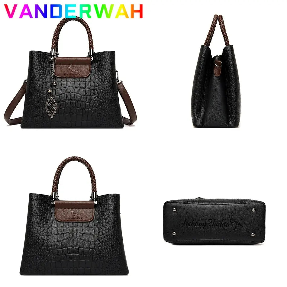 Brand Leather 3 Layers Alligator Crossbody Bag for Women Female Shoulder Messenger Sac Luxury Designer Ladies Handbags Streetsharks