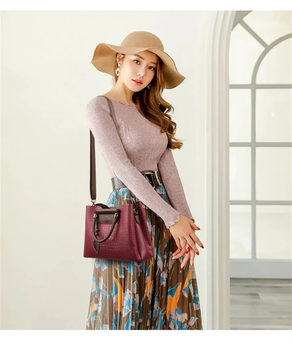 Brand Leather 3 Layers Alligator Crossbody Bag for Women Female Shoulder Messenger Sac Luxury Designer Ladies Handbags Streetsharks