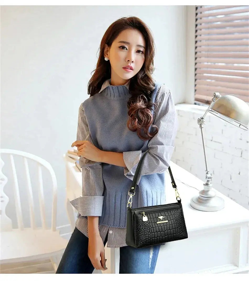 Brand Leather 3 Layers Alligator Crossbody Bag for Women Female Shoulder Messenger Sac Luxury Designer Ladies Handbags Streetsharks