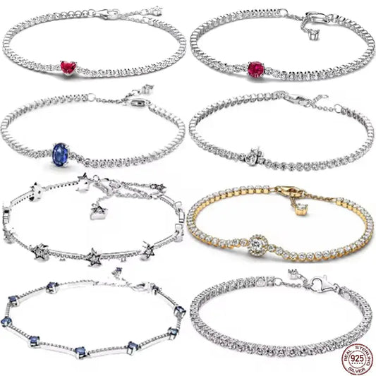 Brand new 925 sterling silver zirconia exquisite tennis star bracelet for women DIY original charm beads exquisite jewelry Streetsharks