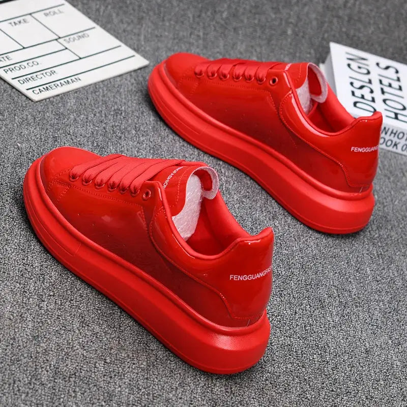 Branded couple shoes for men and women, breathable sports shoes, lacquered casual shoes, red skateboarding tennis shoes luxecrown.co.uk