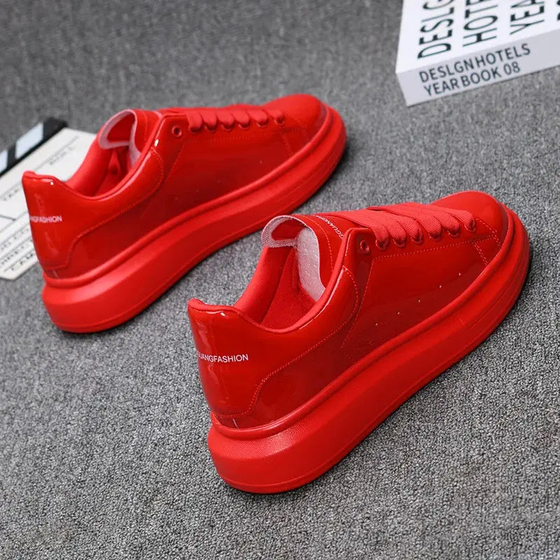 Branded couple shoes for men and women, breathable sports shoes, lacquered casual shoes, red skateboarding tennis shoes luxecrown.co.uk