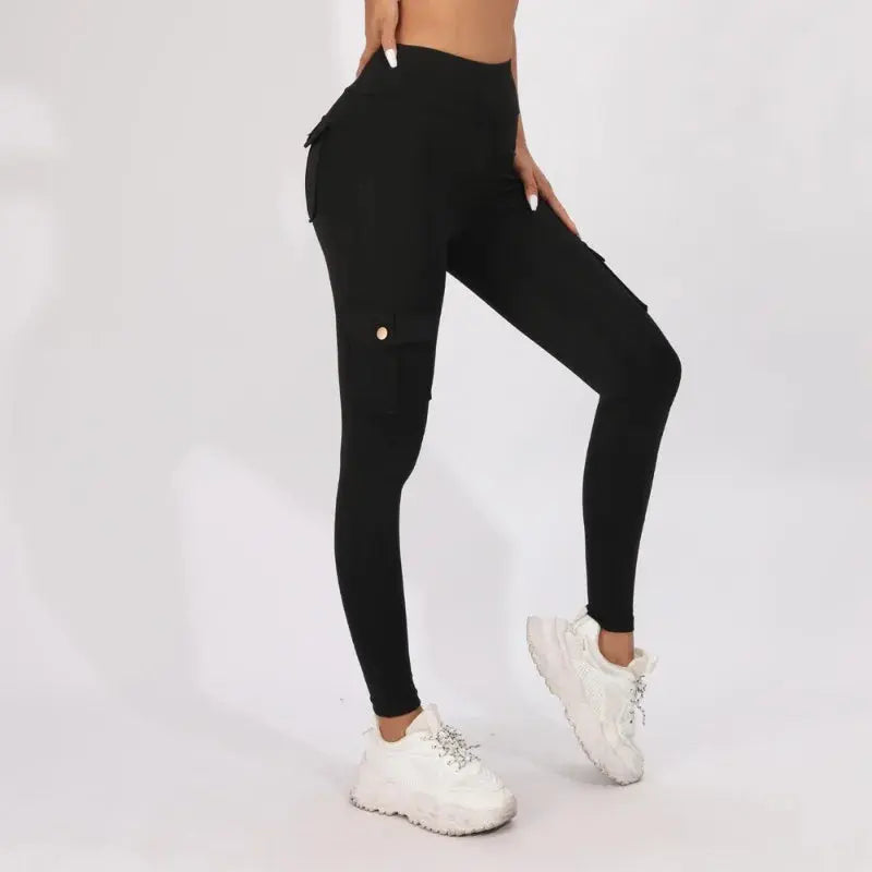 Breathable High Waisted Hip Lifting Button Pocket Sport Brushed Nude Yoga Pants Slimming Tight Leggings High Elastic Leggings luxecrown.co.uk