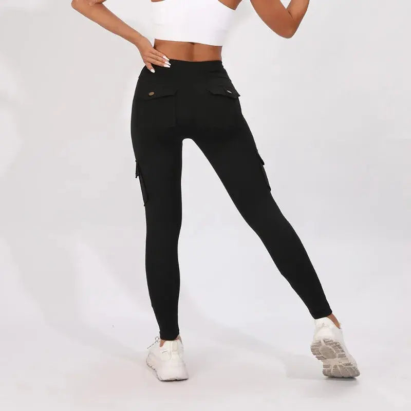 Breathable High Waisted Hip Lifting Button Pocket Sport Brushed Nude Yoga Pants Slimming Tight Leggings High Elastic Leggings luxecrown.co.uk