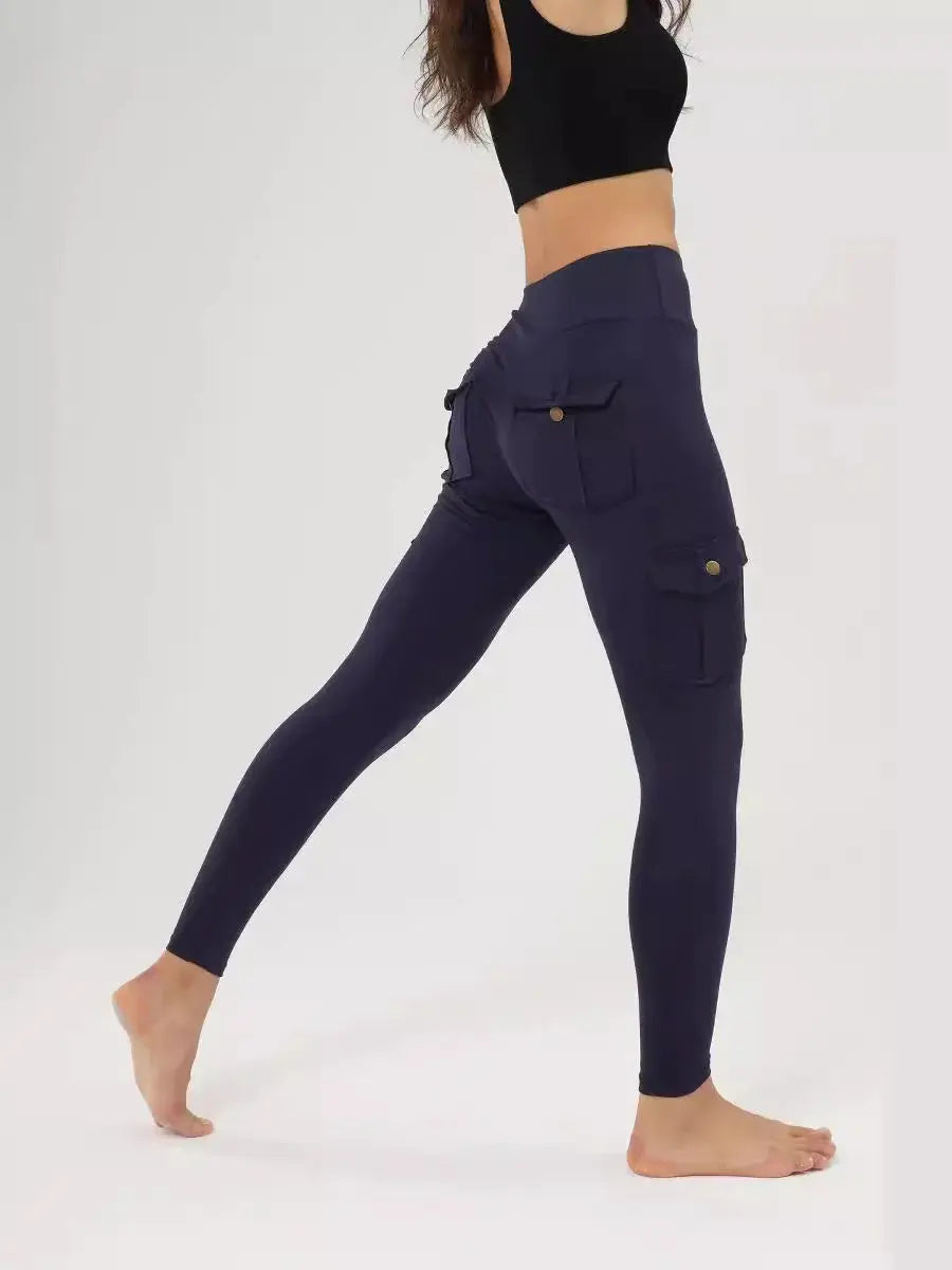 Breathable High Waisted Hip Lifting Button Pocket Sport Brushed Nude Yoga Pants Slimming Tight Leggings High Elastic Leggings luxecrown.co.uk