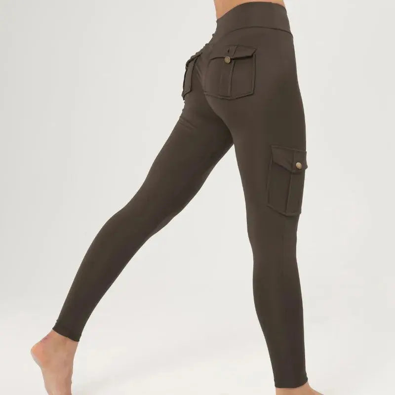 Breathable High Waisted Hip Lifting Button Pocket Sport Brushed Nude Yoga Pants Slimming Tight Leggings High Elastic Leggings luxecrown.co.uk