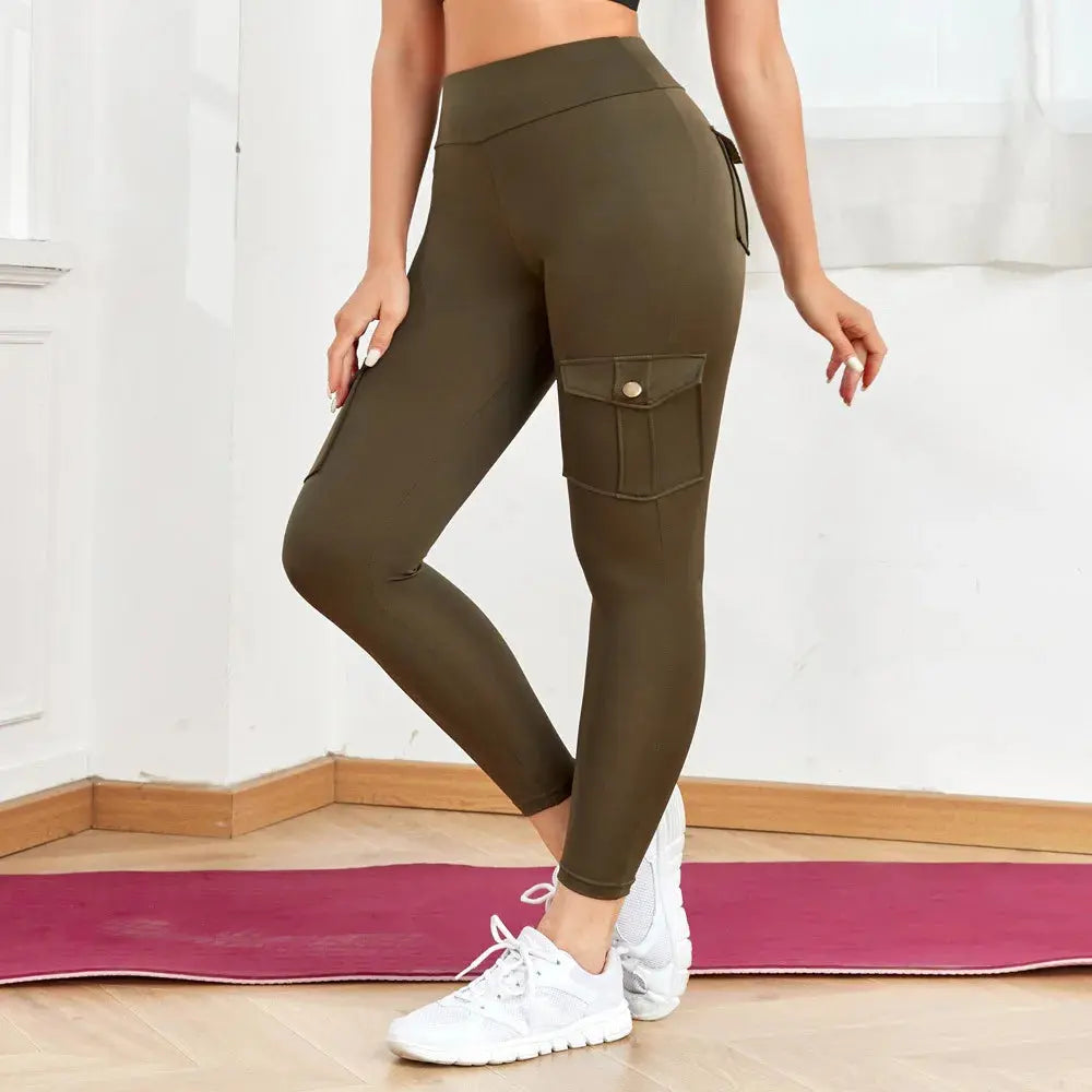 Breathable High Waisted Hip Lifting Button Pocket Sport Brushed Nude Yoga Pants Slimming Tight Leggings High Elastic Leggings luxecrown.co.uk
