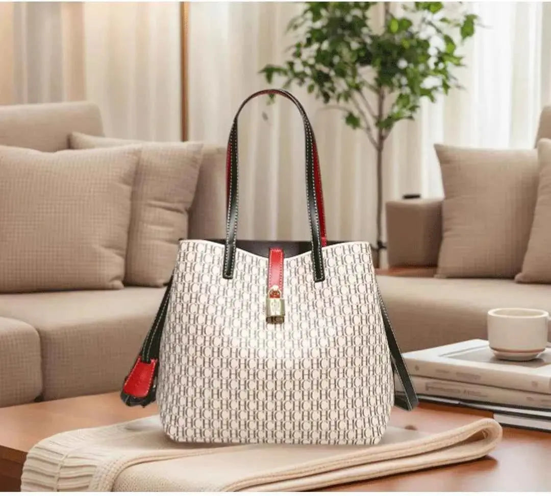 CH Premium Versatile Leather Crossbody Bag Ladies Large Capacity Daily Commuter Tote Bag Letter Print Design Ladies Fashion