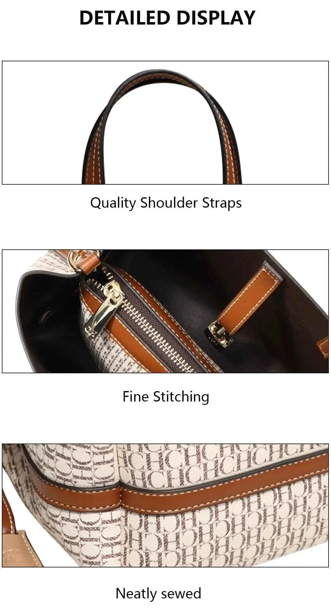 CH Premium Versatile Leather Crossbody Bag Ladies Large Capacity Daily Commuter Tote Bag Letter Print Design Ladies Fashion