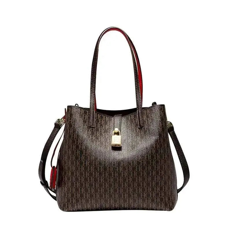 CH Premium Versatile Leather Crossbody Bag Ladies Large Capacity Daily Commuter Tote Bag Letter Print Design Ladies Fashion
