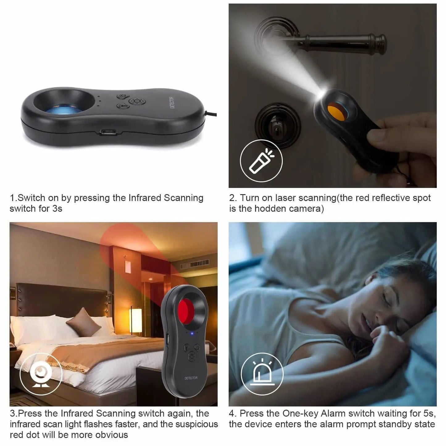 Camera Detector Portable Multi-function Hotel Anti-sneak Shooting Infrared Detector Door And Window Anti-theft Alarm