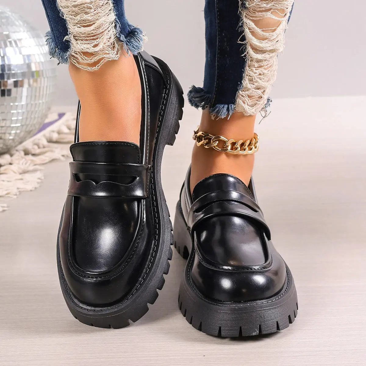Casual Platform Loafers Woman 2024 British Style Black Brown PU Leather Shoes for Women Comfort Slip On Flats Plus Size luxecrown.co.uk