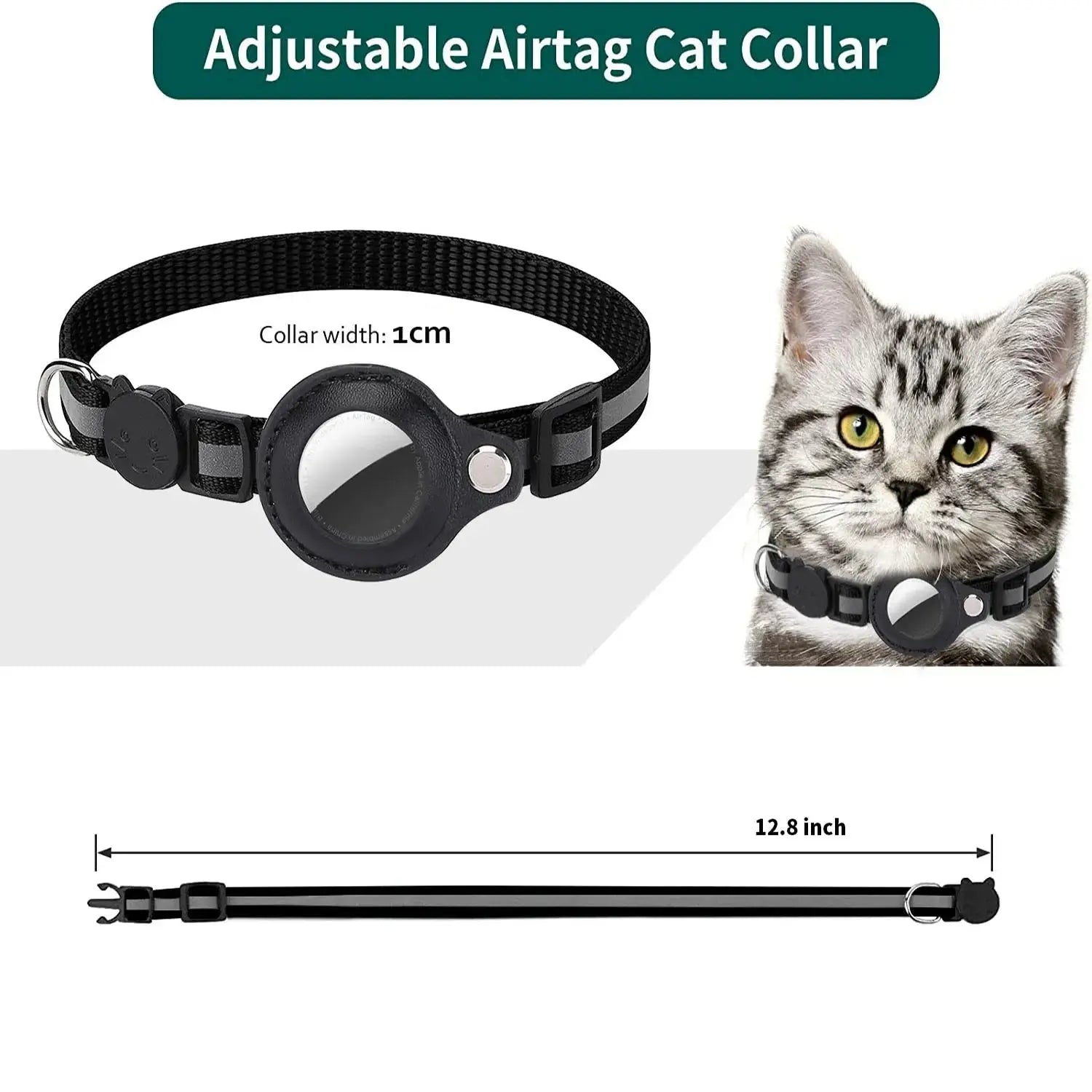 Cat AirTag Holder Collar Breakaway Reflective Strips Adjustable Kitten Collar Waterproof Cat Bell Collar Pet Air Tag Case collar luxecrown.co.uk