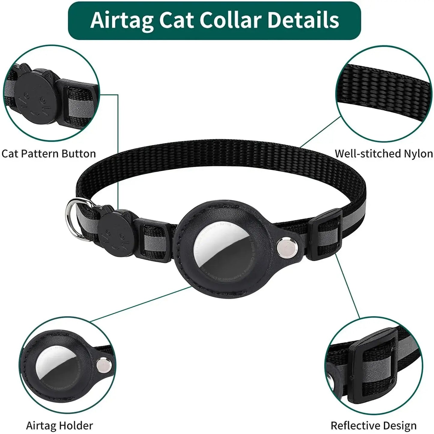 Cat AirTag Holder Collar Breakaway Reflective Strips Adjustable Kitten Collar Waterproof Cat Bell Collar Pet Air Tag Case collar luxecrown.co.uk