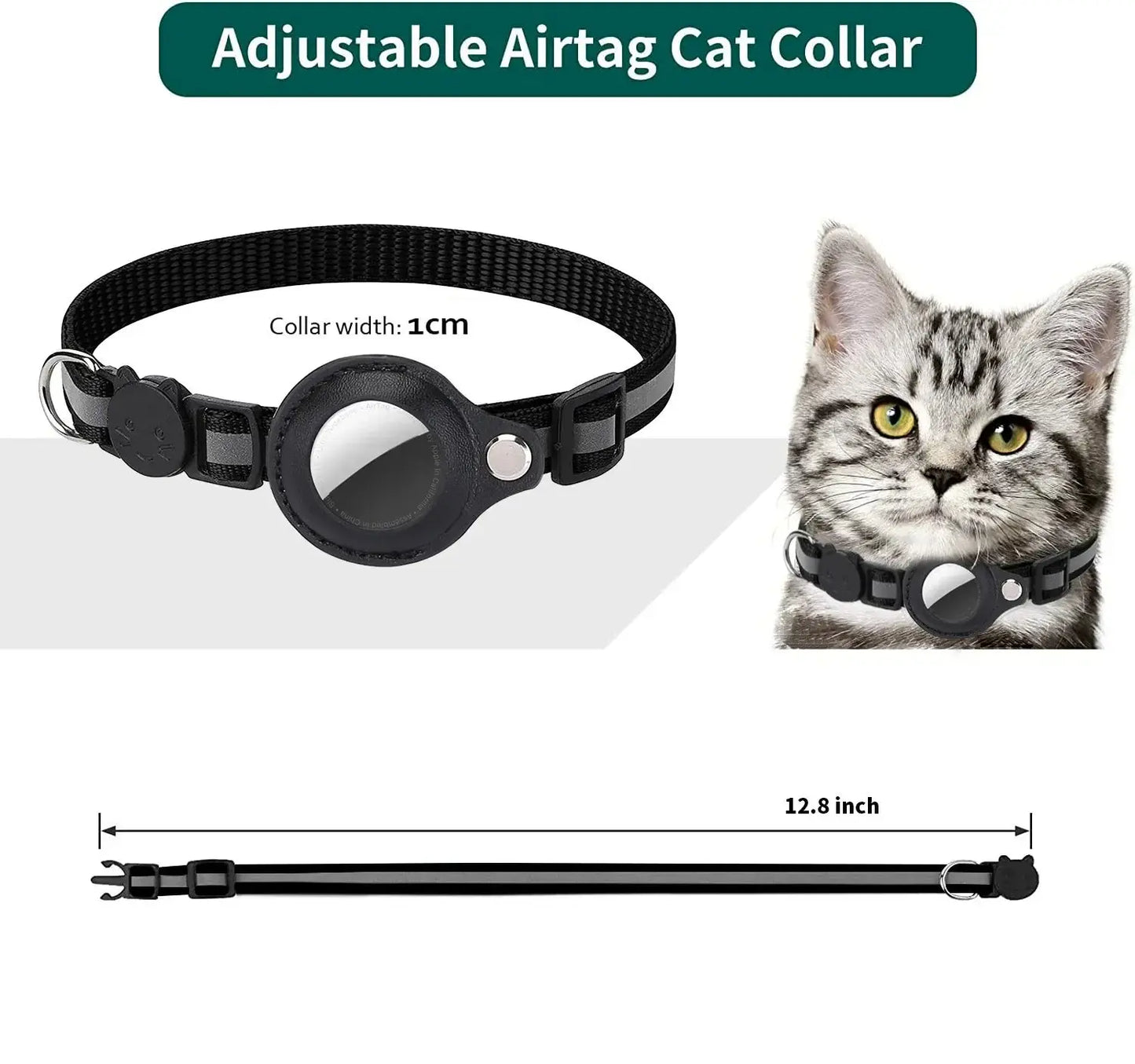 Cat AirTag Holder Collar Breakaway Reflective Strips Adjustable Kitten Collar Waterproof Cat Bell Collar Pet Air Tag Case collar luxecrown.co.uk
