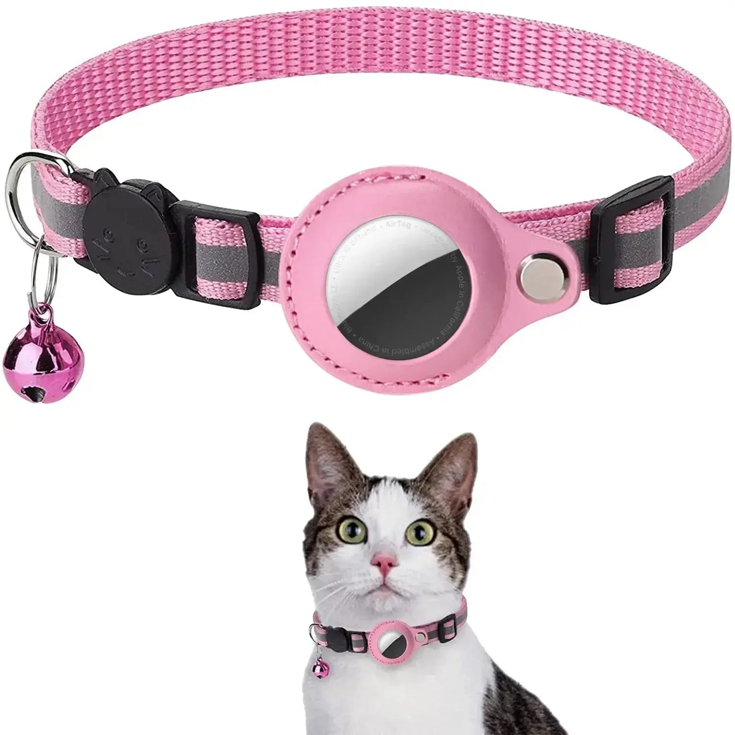 Cat AirTag Holder Collar Breakaway Reflective Strips Adjustable Kitten Collar Waterproof Cat Bell Collar Pet Air Tag Case collar luxecrown.co.uk