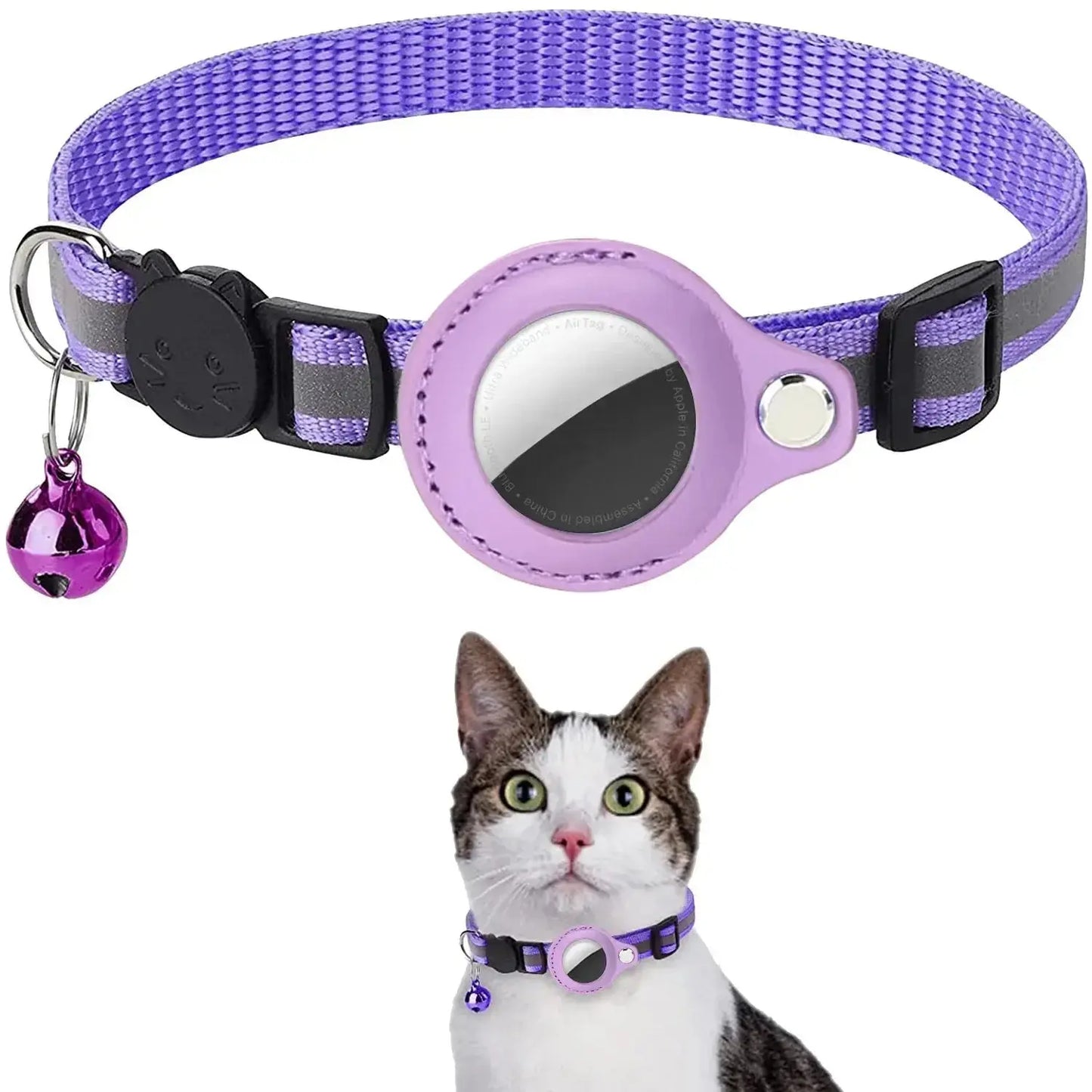 Cat AirTag Holder Collar Breakaway Reflective Strips Adjustable Kitten Collar Waterproof Cat Bell Collar Pet Air Tag Case collar luxecrown.co.uk