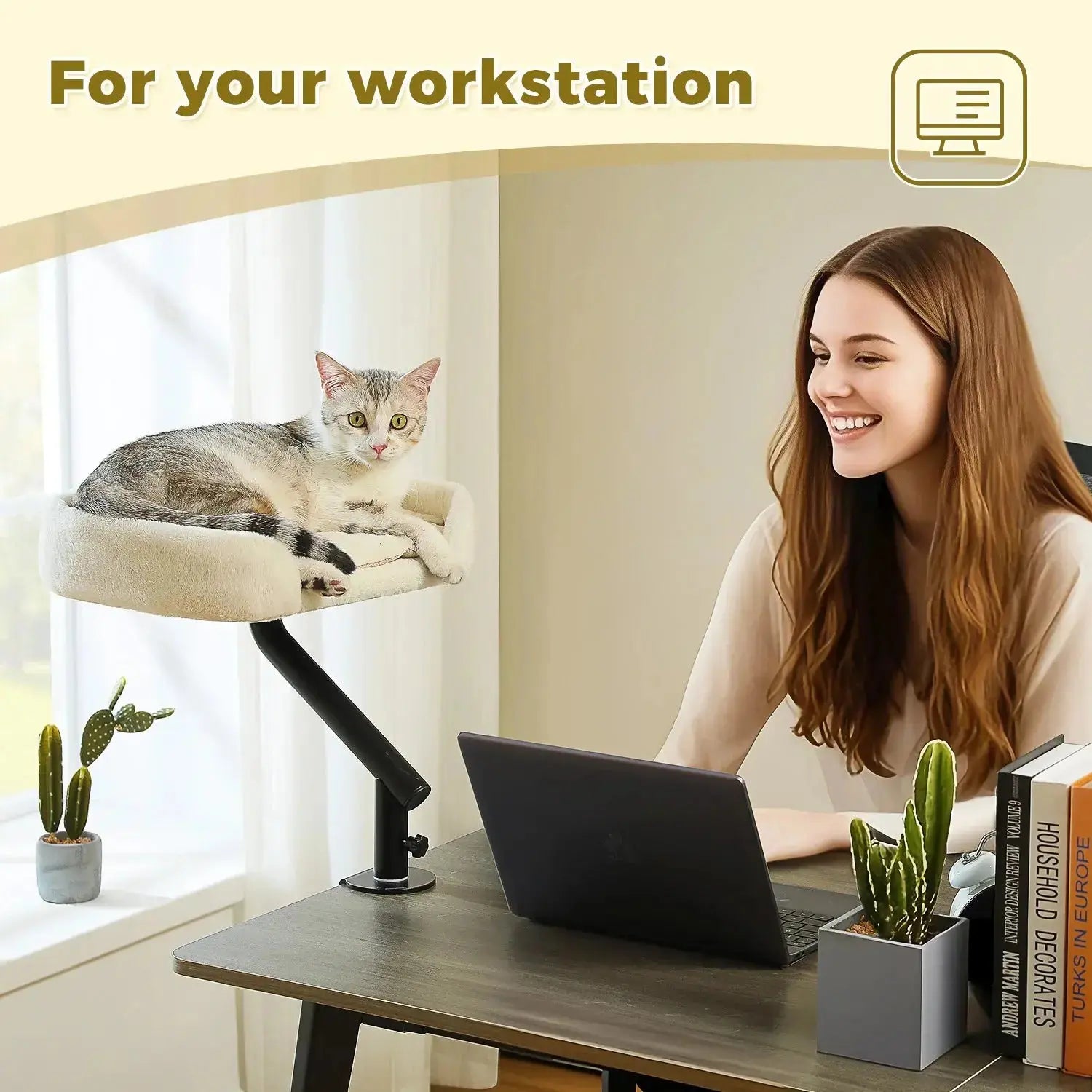 Cat Desk Bed, 360° Rotatable Cat Bed Stand for Indoor Cats, Adjustable Cat Basket, Cats Hammock for Table, Soft Cat Bed for Desk luxecrown.co.uk