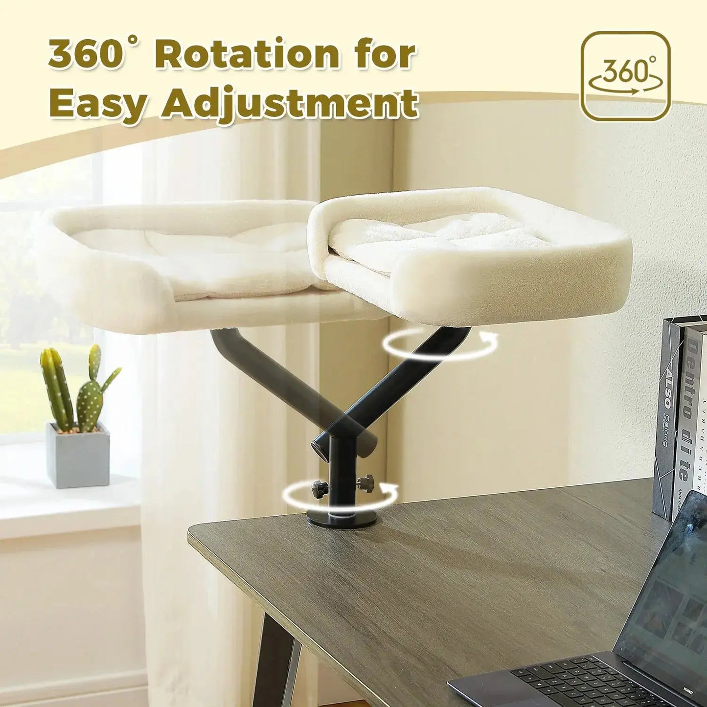 Cat Desk Bed, 360° Rotatable Cat Bed Stand for Indoor Cats, Adjustable Cat Basket, Cats Hammock for Table, Soft Cat Bed for Desk luxecrown.co.uk