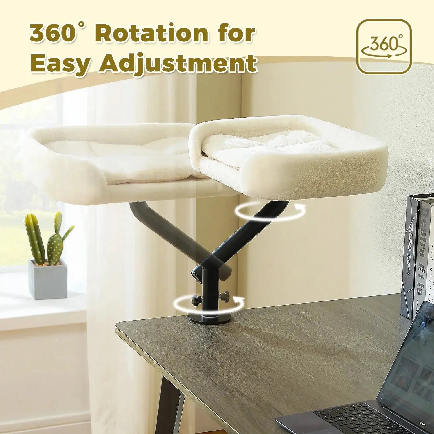 Cat Desk Bed, 360° Rotatable Cat Bed Stand for Indoor Cats, Adjustable Cat Basket, Cats Hammock for Table, Soft Cat Bed for Desk luxecrown.co.uk