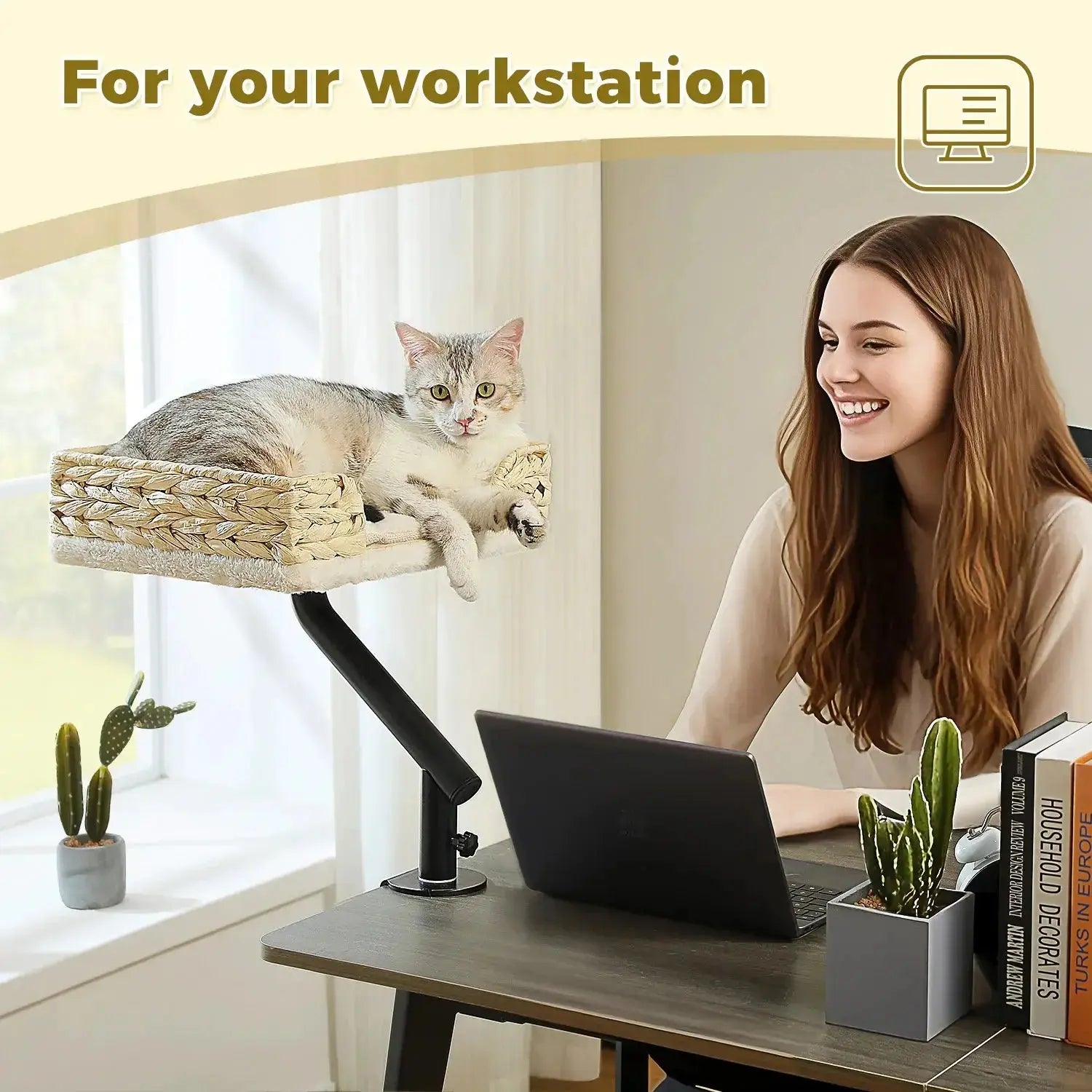 Cat Desk Bed, 360° Rotatable Cat Bed Stand for Indoor Cats, Adjustable Cat Basket, Cats Hammock for Table, Soft Cat Bed for Desk luxecrown.co.uk