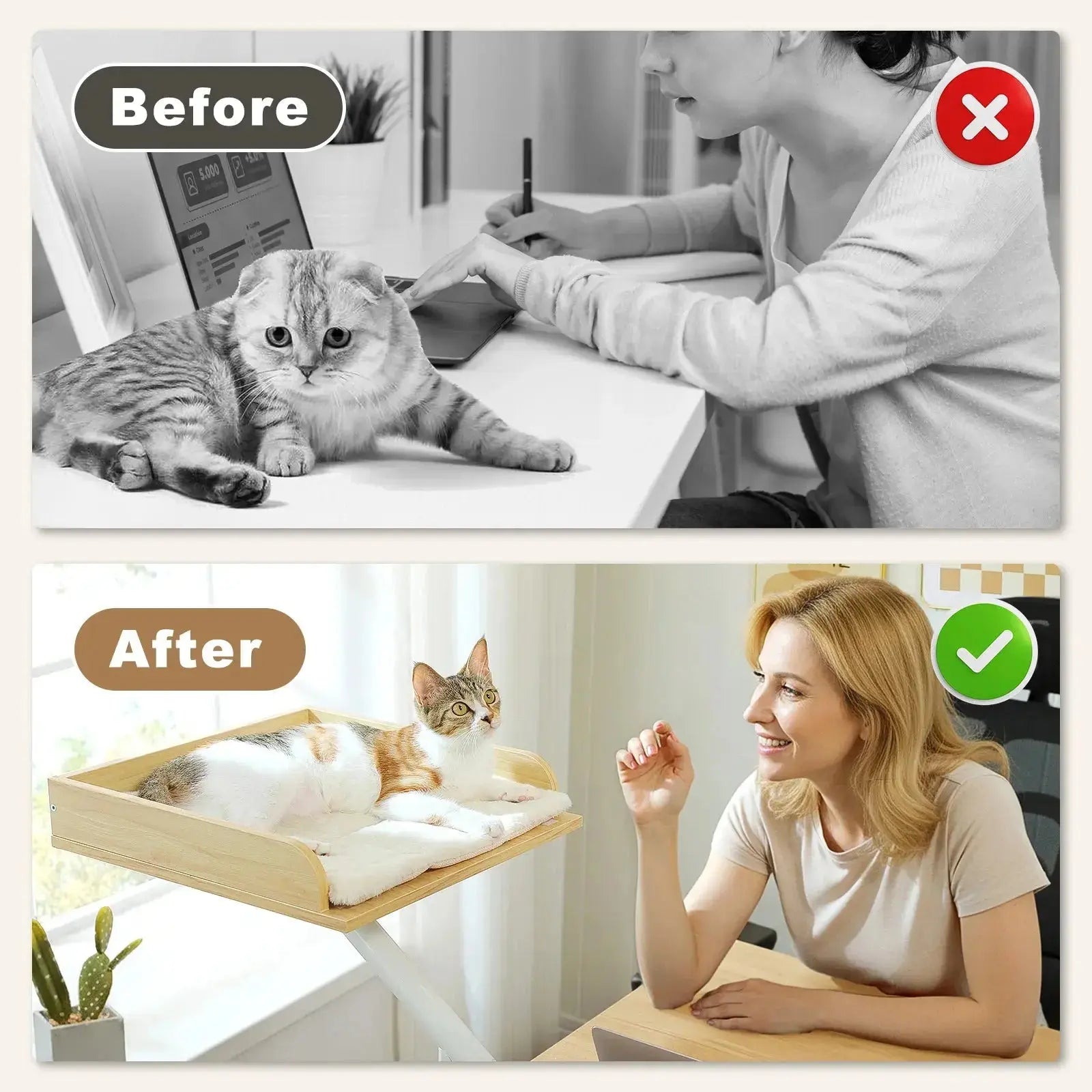 Cat Desk Bed, 360° Rotatable Cat Bed Stand for Indoor Cats, Adjustable Cat Basket, Cats Hammock for Table, Soft Cat Bed for Desk luxecrown.co.uk