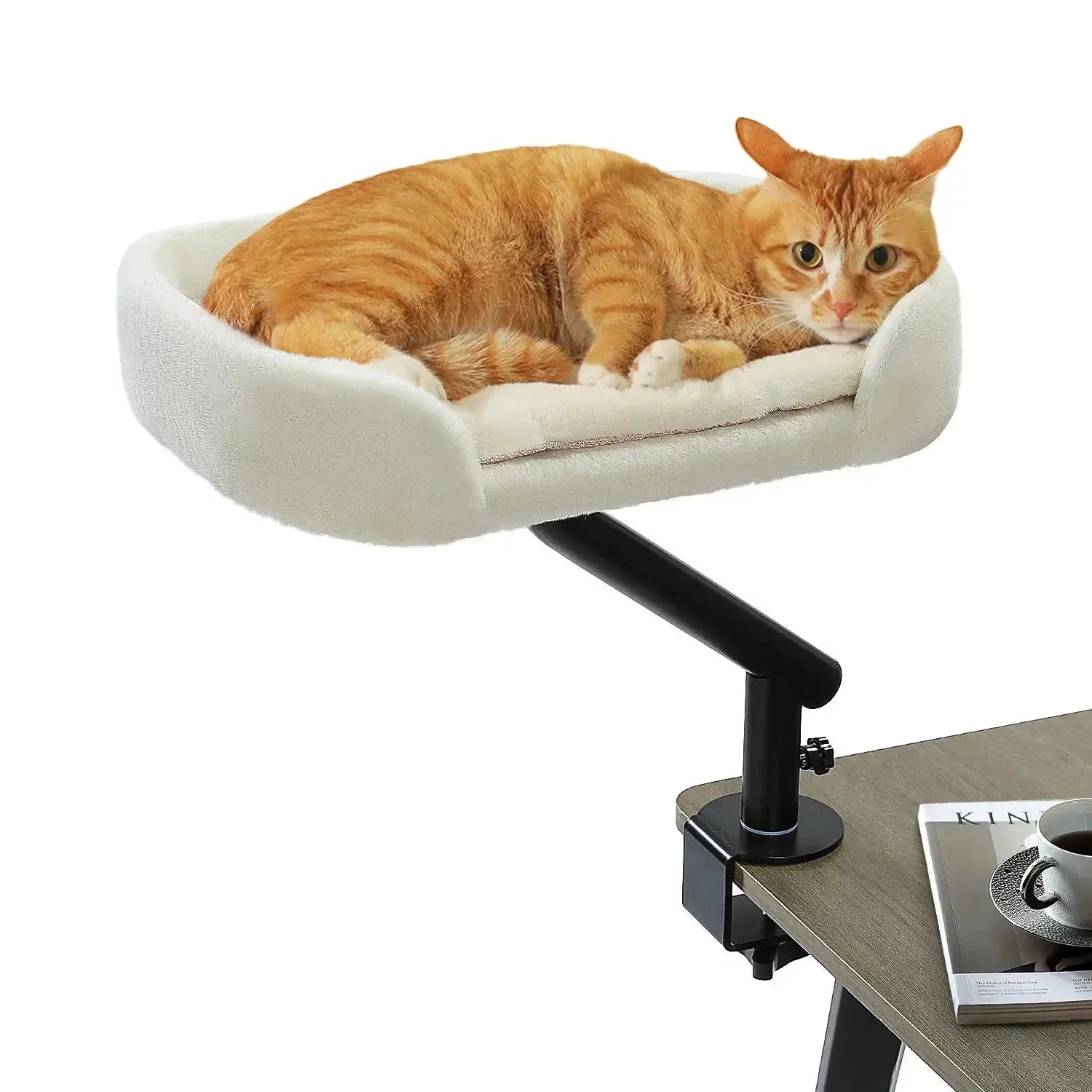 Cat Desk Bed, 360° Rotatable Cat Bed Stand for Indoor Cats, Adjustable Cat Basket, Cats Hammock for Table, Soft Cat Bed for Desk luxecrown.co.uk