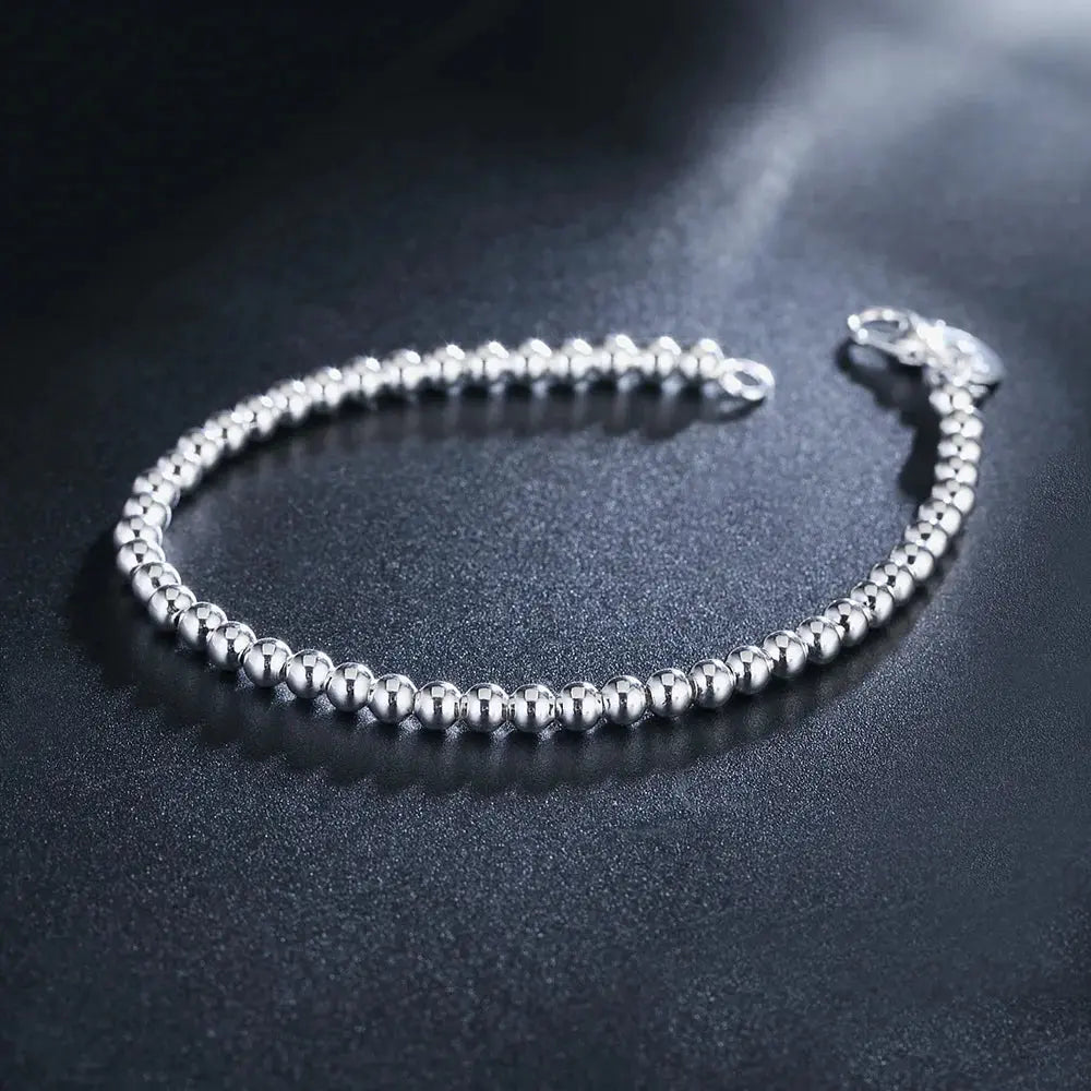 Christmas gifts charm 925 Sterling Bracelet 4MM beads chain for woman Popular brands jewelry fashion Wedding party Streetsharks