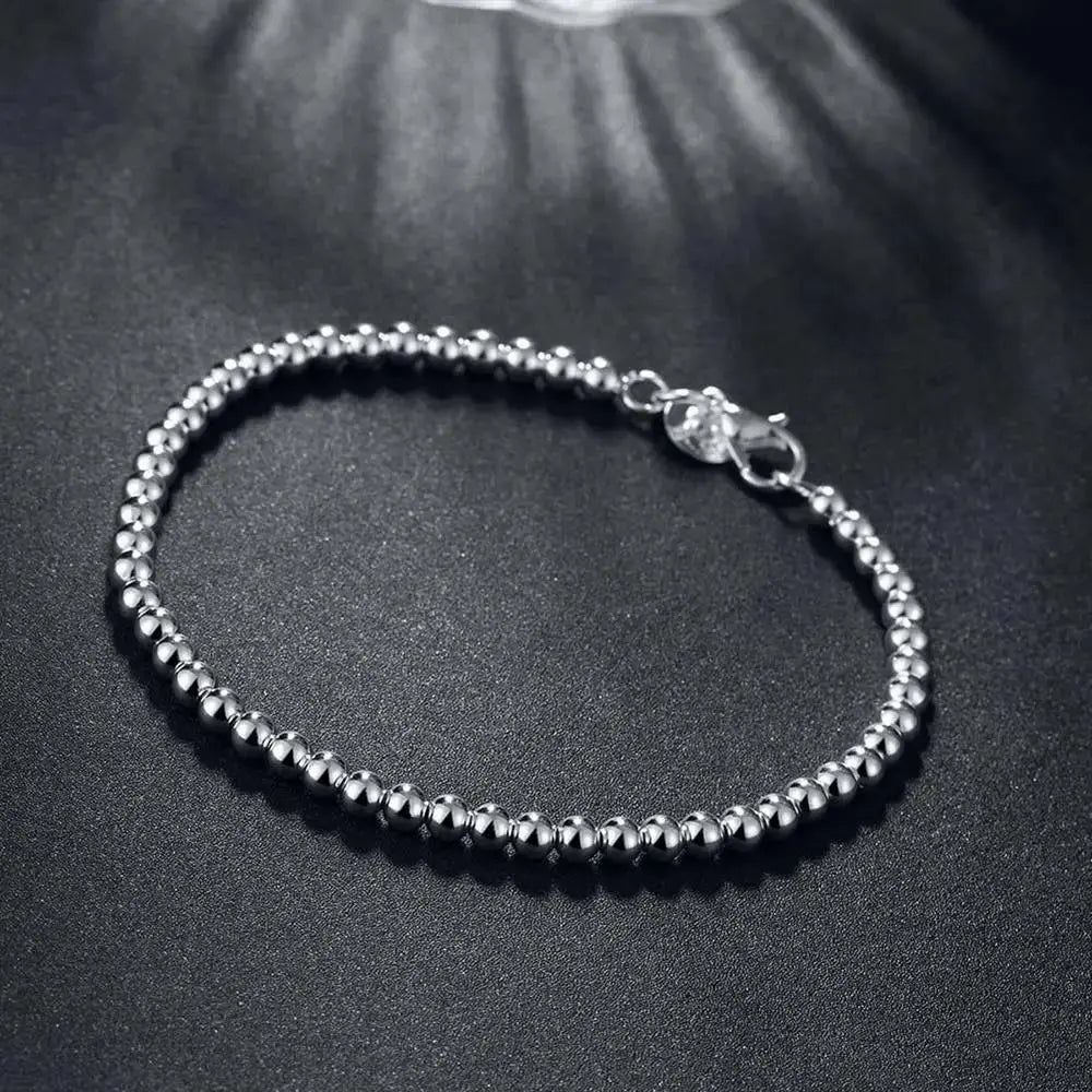 Christmas gifts charm 925 Sterling Bracelet 4MM beads chain for woman Popular brands jewelry fashion Wedding party Streetsharks