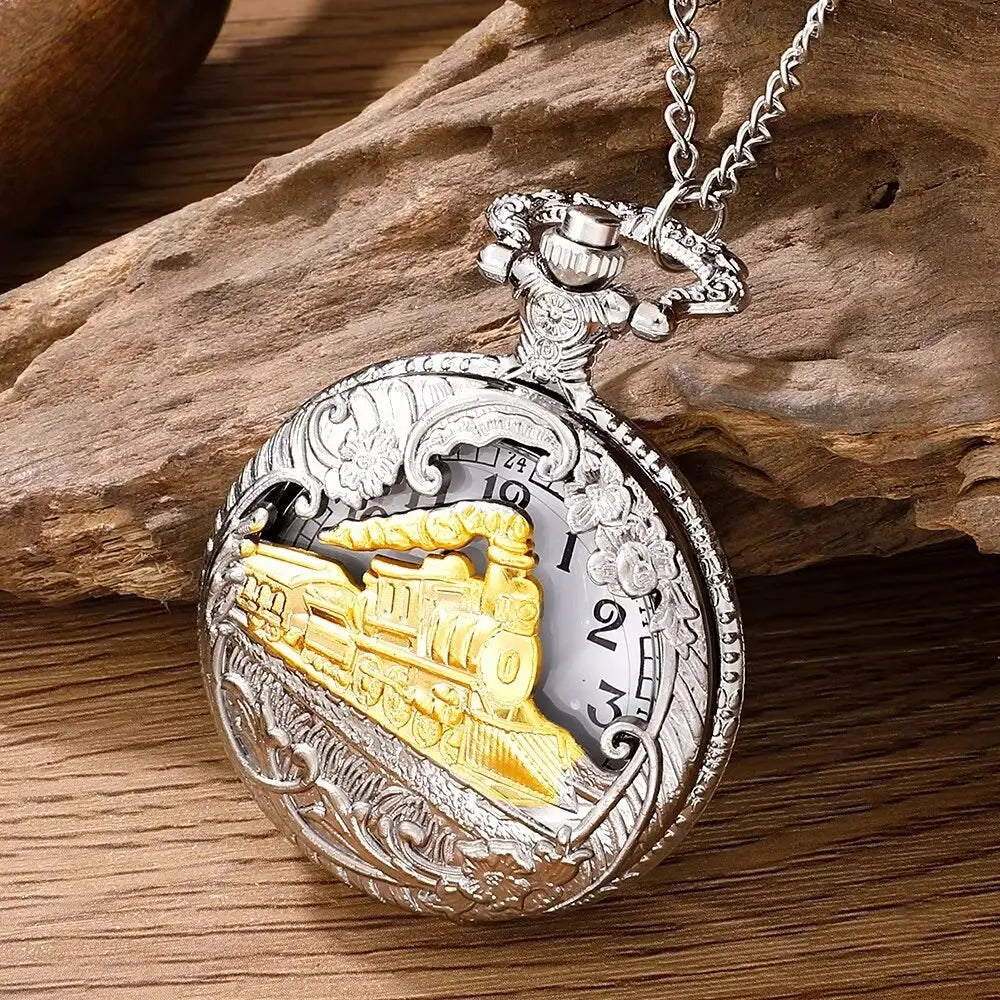Classic Antique Steam Train Design Pocket Watch with Chain Necklace Vintage Quartz Pendant Watches Clock Chain for Men Women Kid luxecrown.co.uk