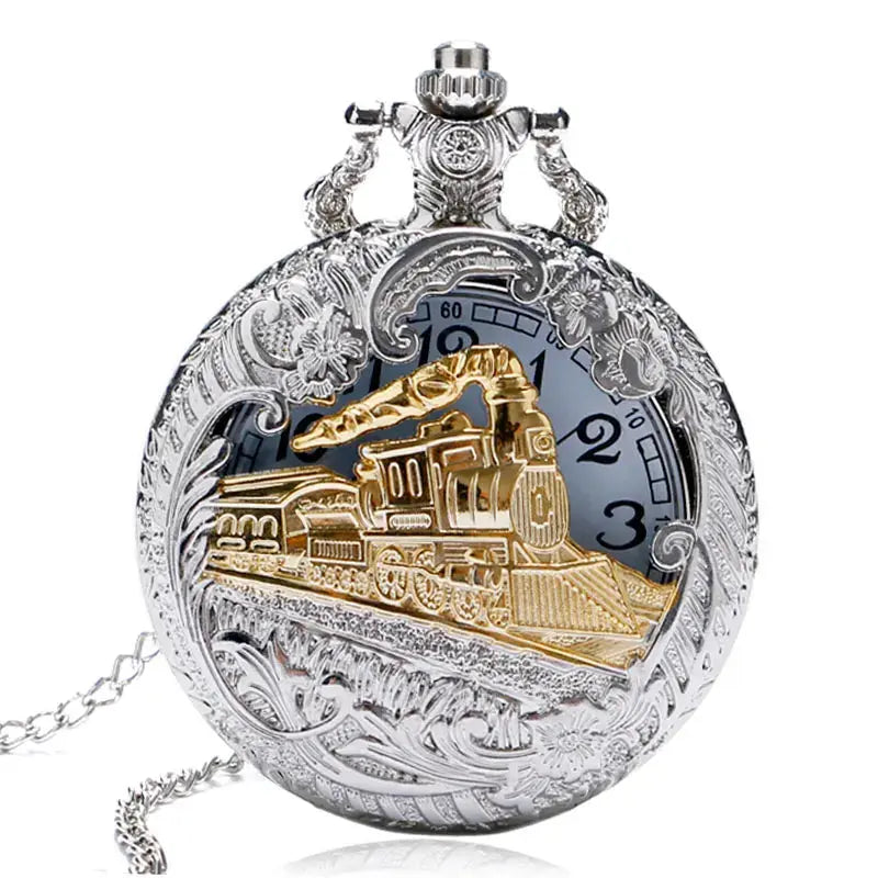 Classic Antique Steam Train Design Pocket Watch with Chain Necklace Vintage Quartz Pendant Watches Clock Chain for Men Women Kid luxecrown.co.uk