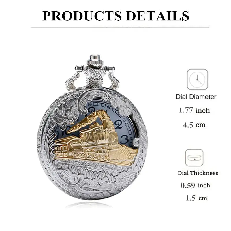 Classic Antique Steam Train Design Pocket Watch with Chain Necklace Vintage Quartz Pendant Watches Clock Chain for Men Women Kid luxecrown.co.uk