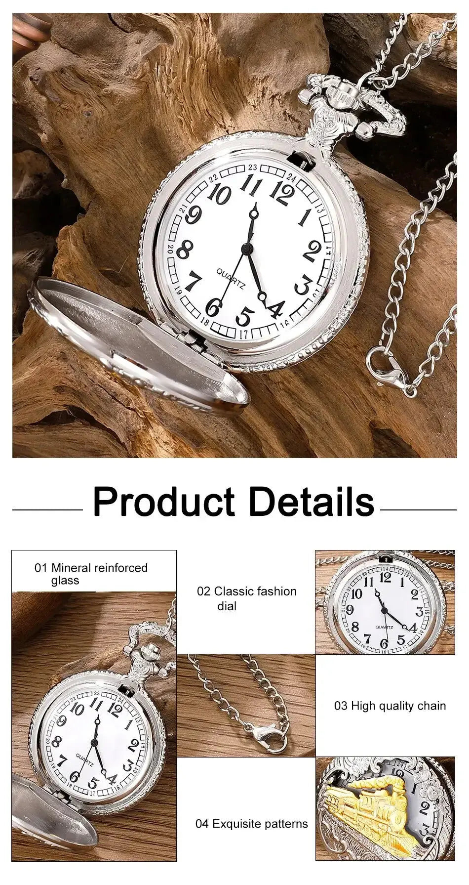Classic Antique Steam Train Design Pocket Watch with Chain Necklace Vintage Quartz Pendant Watches Clock Chain for Men Women Kid luxecrown.co.uk