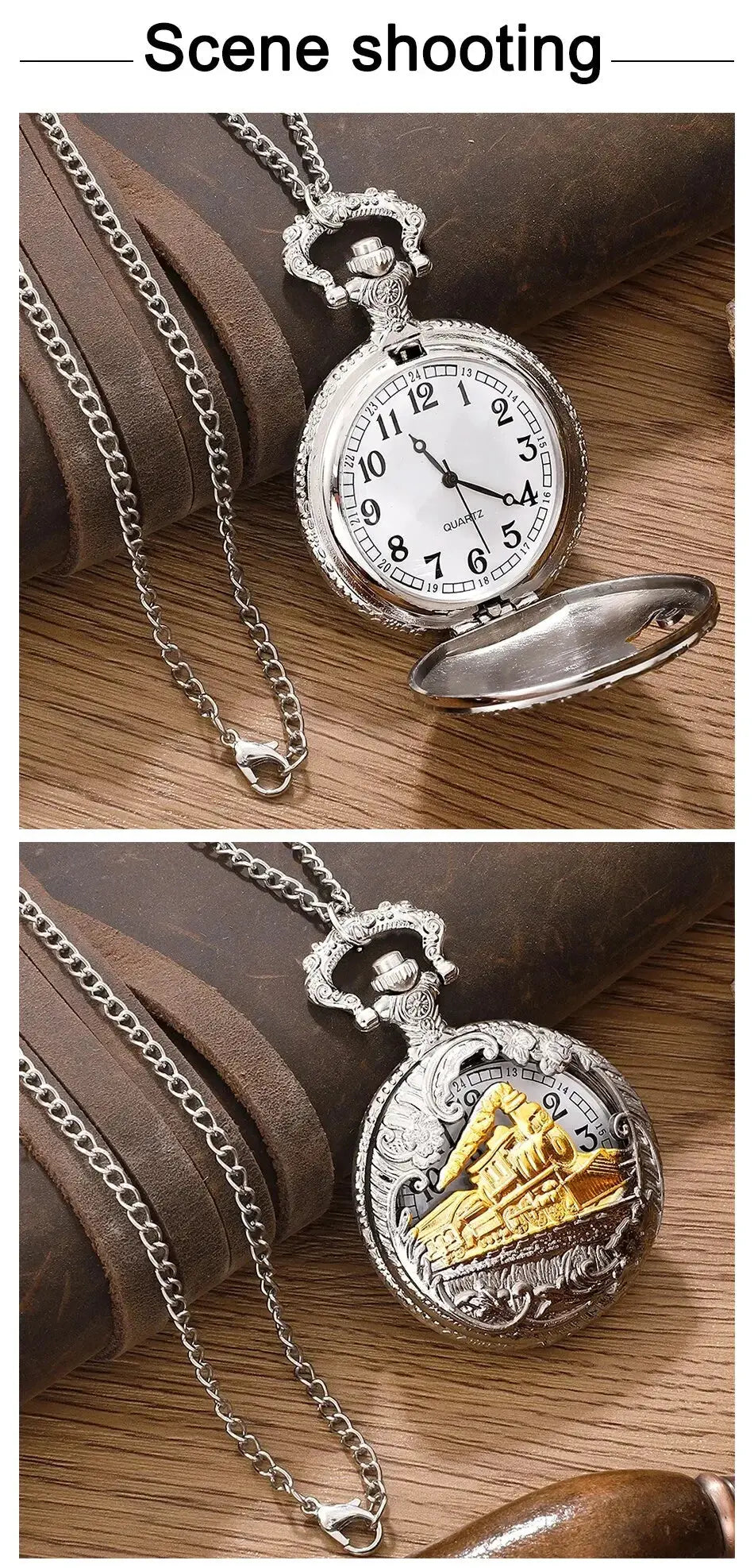 Classic Antique Steam Train Design Pocket Watch with Chain Necklace Vintage Quartz Pendant Watches Clock Chain for Men Women Kid luxecrown.co.uk