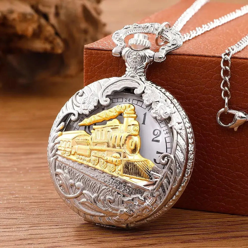 Classic Antique Steam Train Design Pocket Watch with Chain Necklace Vintage Quartz Pendant Watches Clock Chain for Men Women Kid luxecrown.co.uk