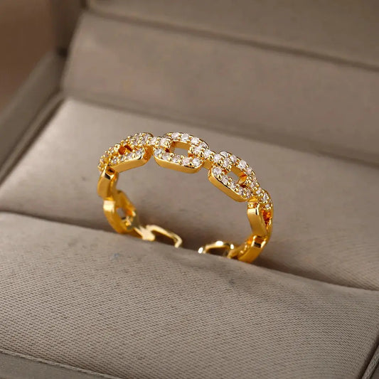 Classic Twist Chain Open Rings For Women Zircon Stainless Steel Geometric Twist Wrapped Couple Ring Wedding Aesthetic Jewelry Streetsharks