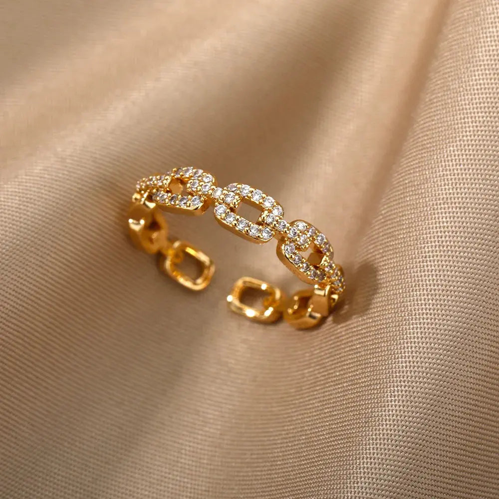 Classic Twist Chain Open Rings For Women Zircon Stainless Steel Geometric Twist Wrapped Couple Ring Wedding Aesthetic Jewelry Streetsharks