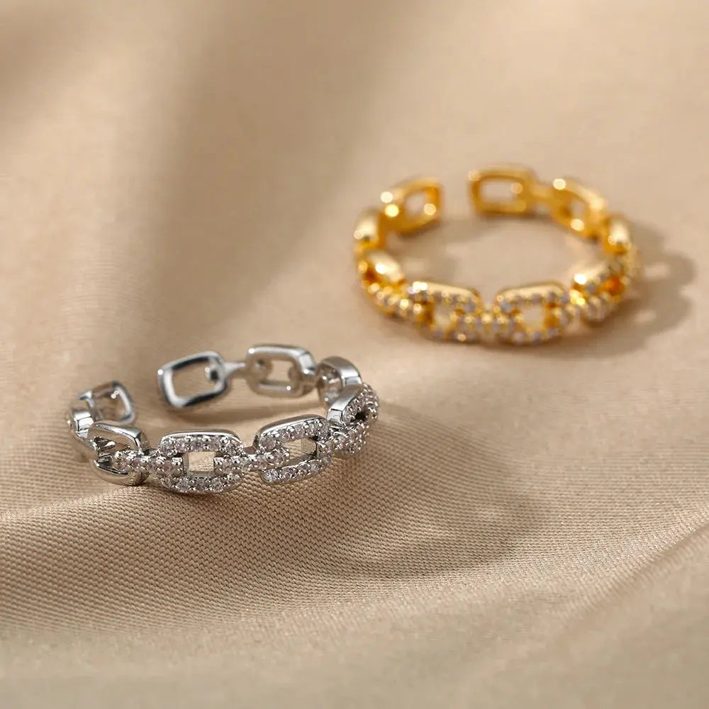 Classic Twist Chain Open Rings For Women Zircon Stainless Steel Geometric Twist Wrapped Couple Ring Wedding Aesthetic Jewelry Streetsharks
