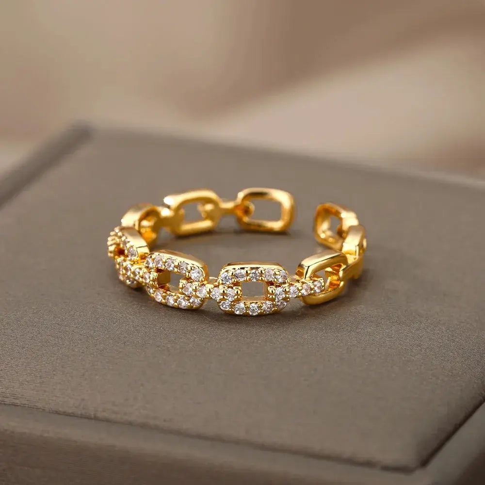Classic Twist Chain Open Rings For Women Zircon Stainless Steel Geometric Twist Wrapped Couple Ring Wedding Aesthetic Jewelry Streetsharks