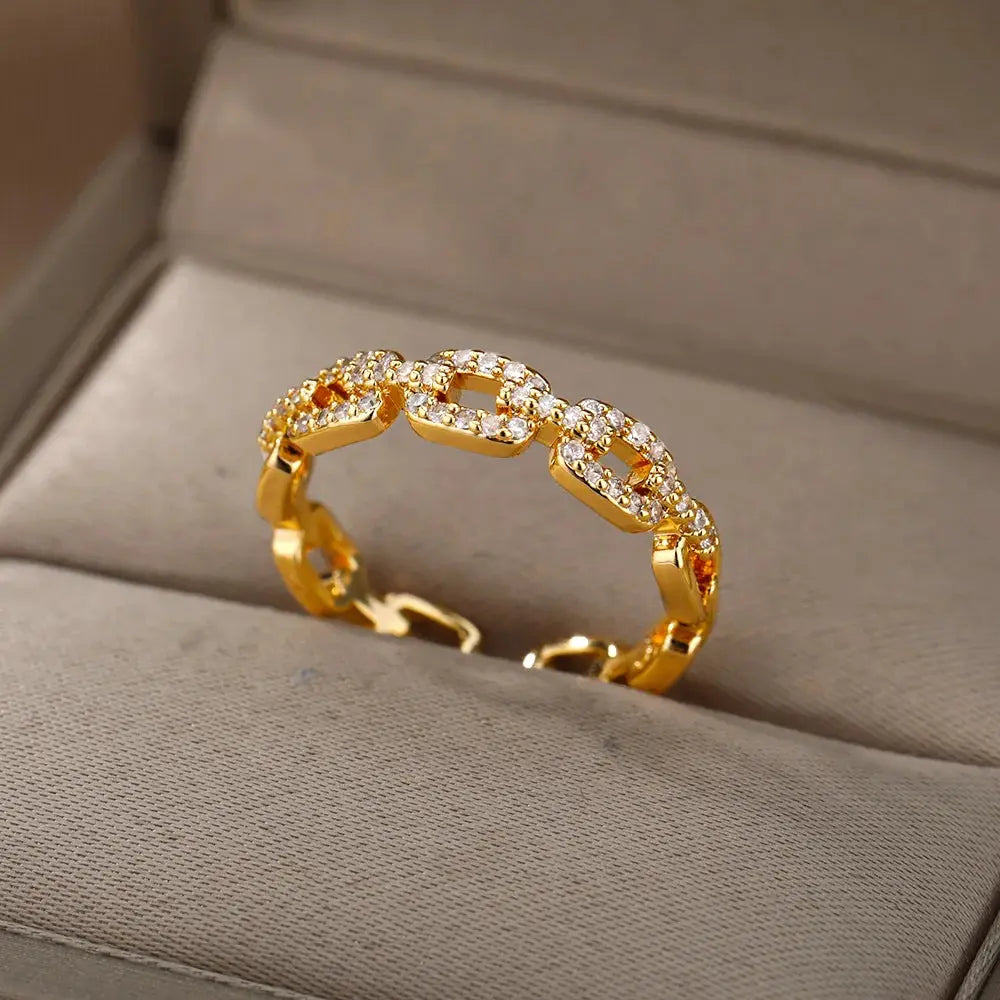 Classic Twist Chain Open Rings For Women Zircon Stainless Steel Geometric Twist Wrapped Couple Ring Wedding Aesthetic Jewelry Streetsharks