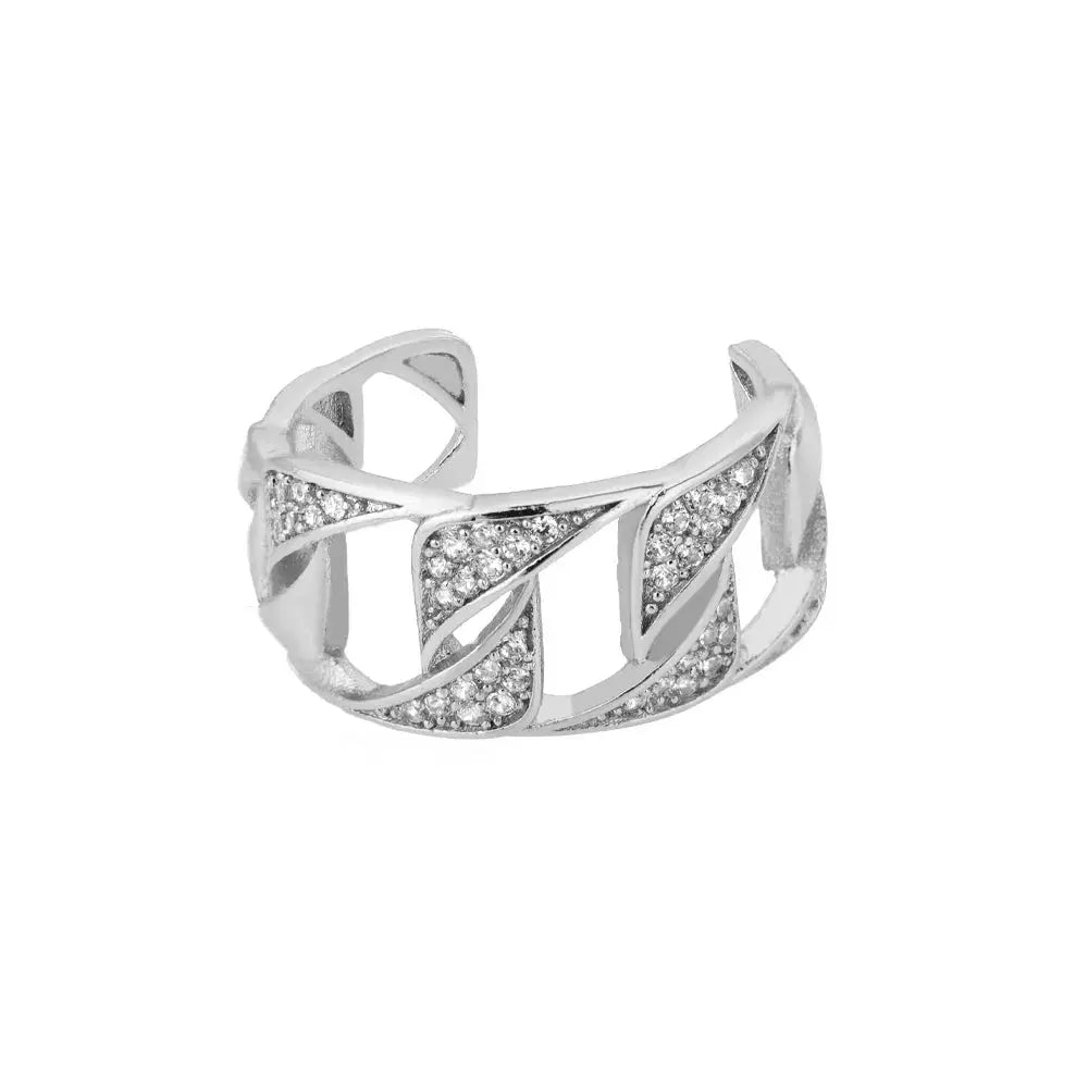 Classic Twist Chain Open Rings For Women Zircon Stainless Steel Geometric Twist Wrapped Couple Ring Wedding Aesthetic Jewelry Streetsharks